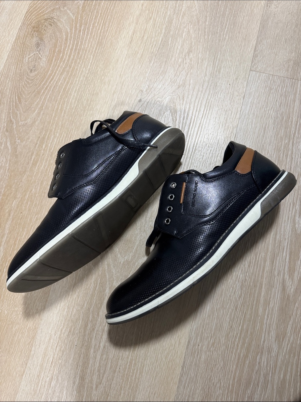 Black Derby Shoes with Brown Tongue Detail - Picture 2 of 8